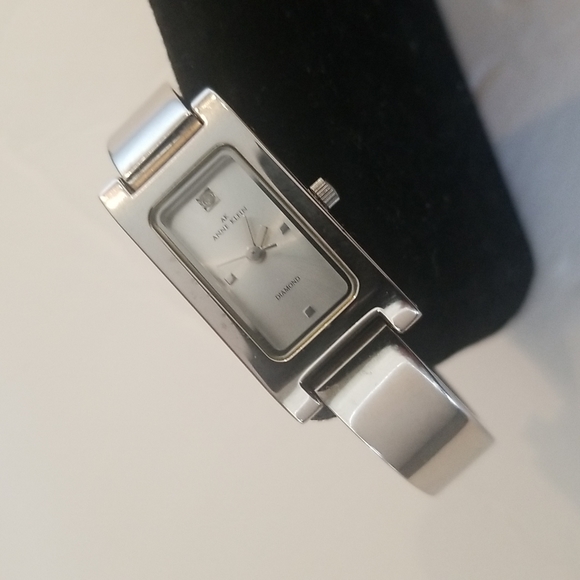 ANNE KLEIN Diamond Rectangle Face Silver Ladies Bangle Watch - Picture 6 of 6